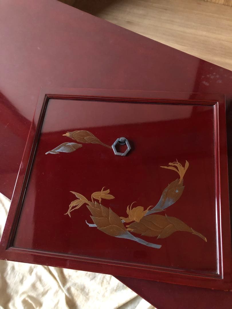 時代　蒔絵　飾り棚　茗荷　木箱入