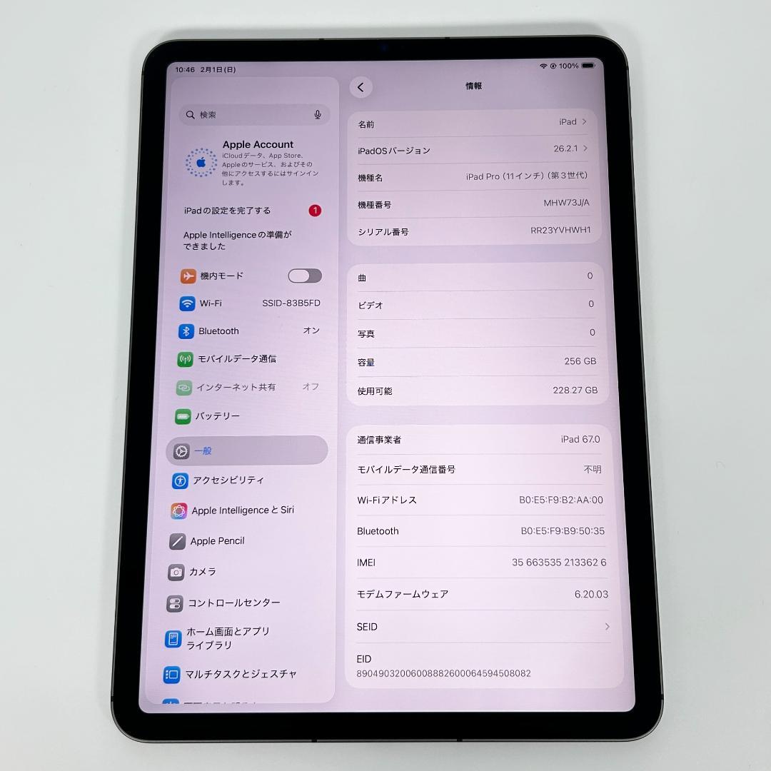即配【美品】SIMフリー iPad Pro 11インチ 第3世代 256GB