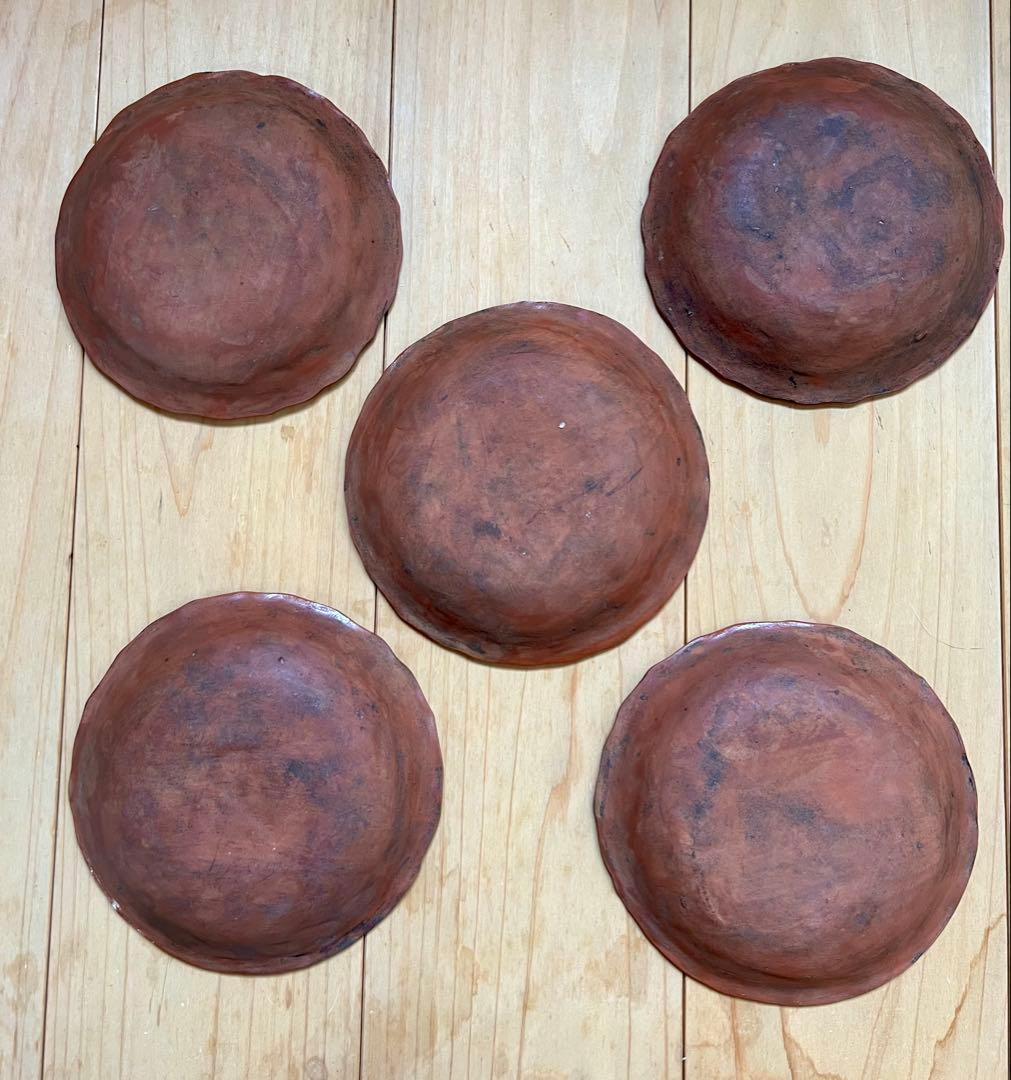 せんべい皿　鯛の図B 5枚セット　絵備前　色備前　備前焼　小皿　アンティーク