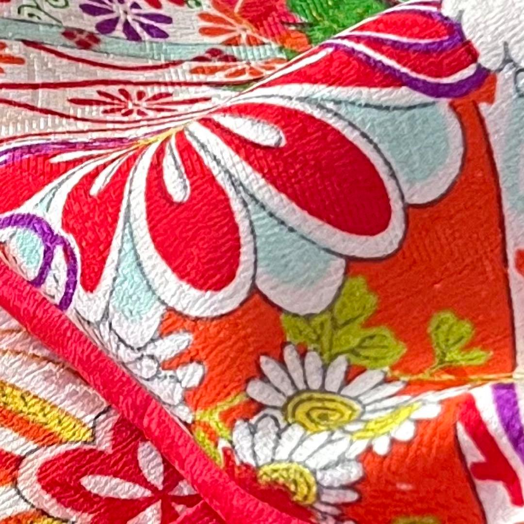 正絹 アンティーク着物 レトロ着物 ☆羽子板 地紙 七五三 【しつけ糸付】