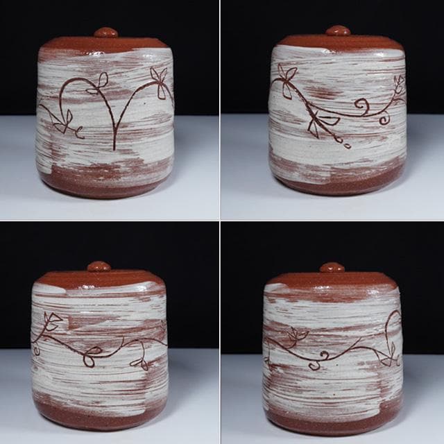 大樋年朗　刷毛目草花水指　堀内宗完御書付　塗蓋朱書き花押　共箱　茶道具