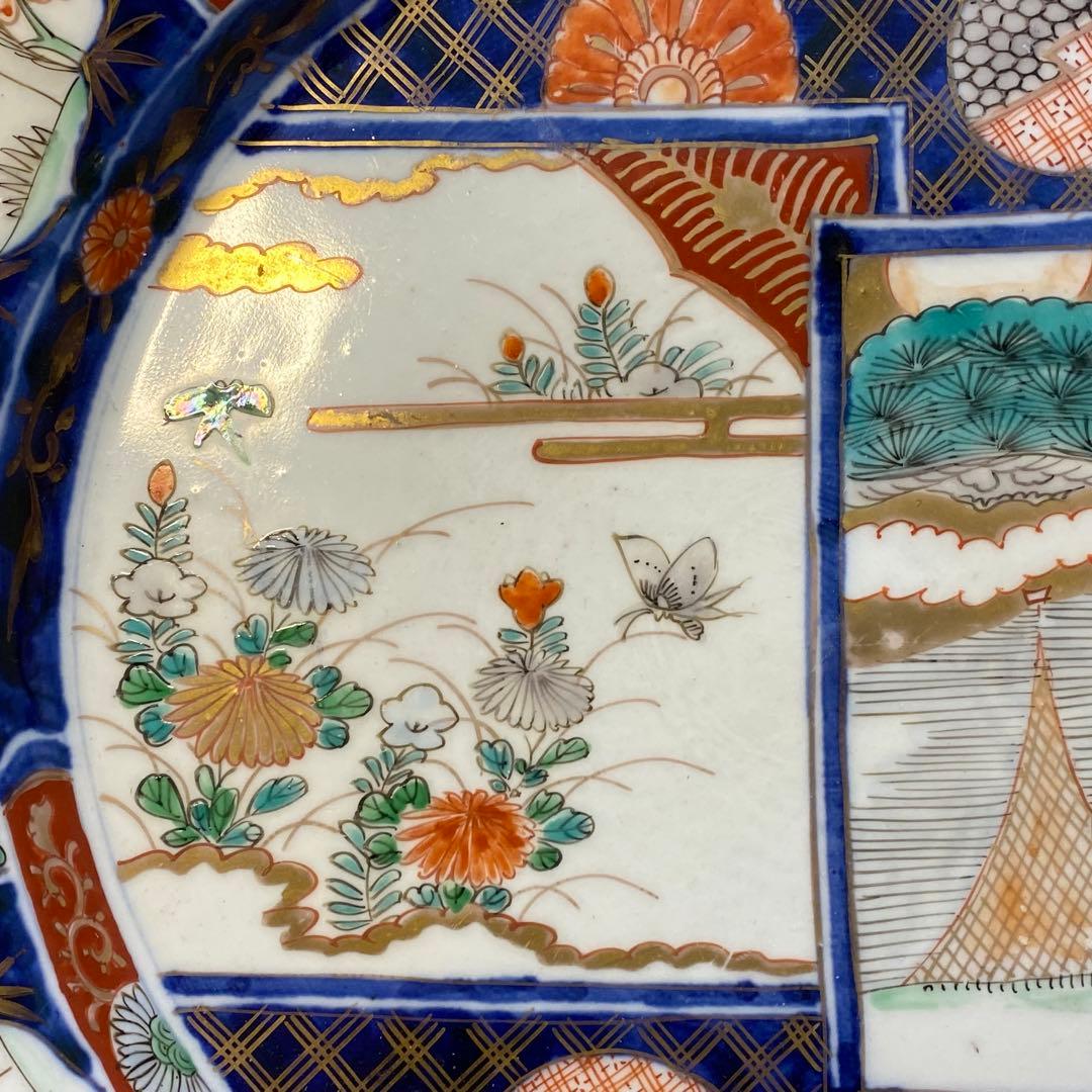 伊万里　古伊万里　大皿　色絵　金襴手　花の図　鳥の図