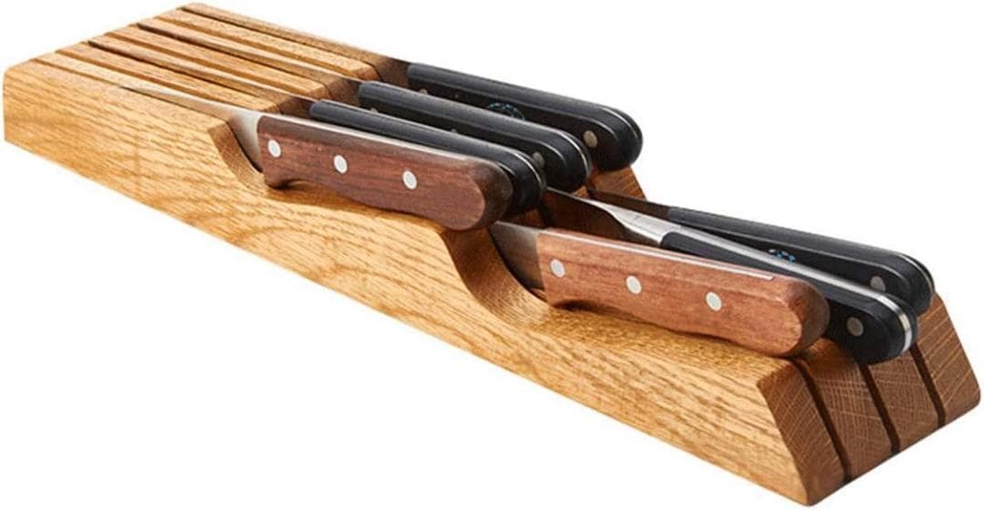 7本収納可能な包丁立て、木製と滑り止め付きのキッチン収納アイテム