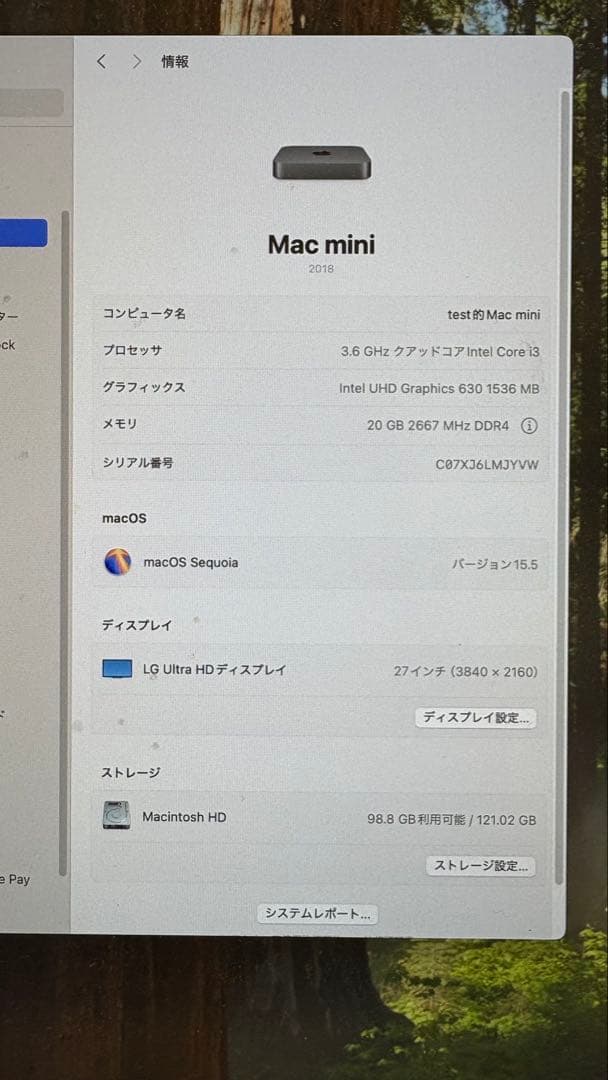 Apple Mac mini 2018スペースグレ(i3/20GB/128GB)