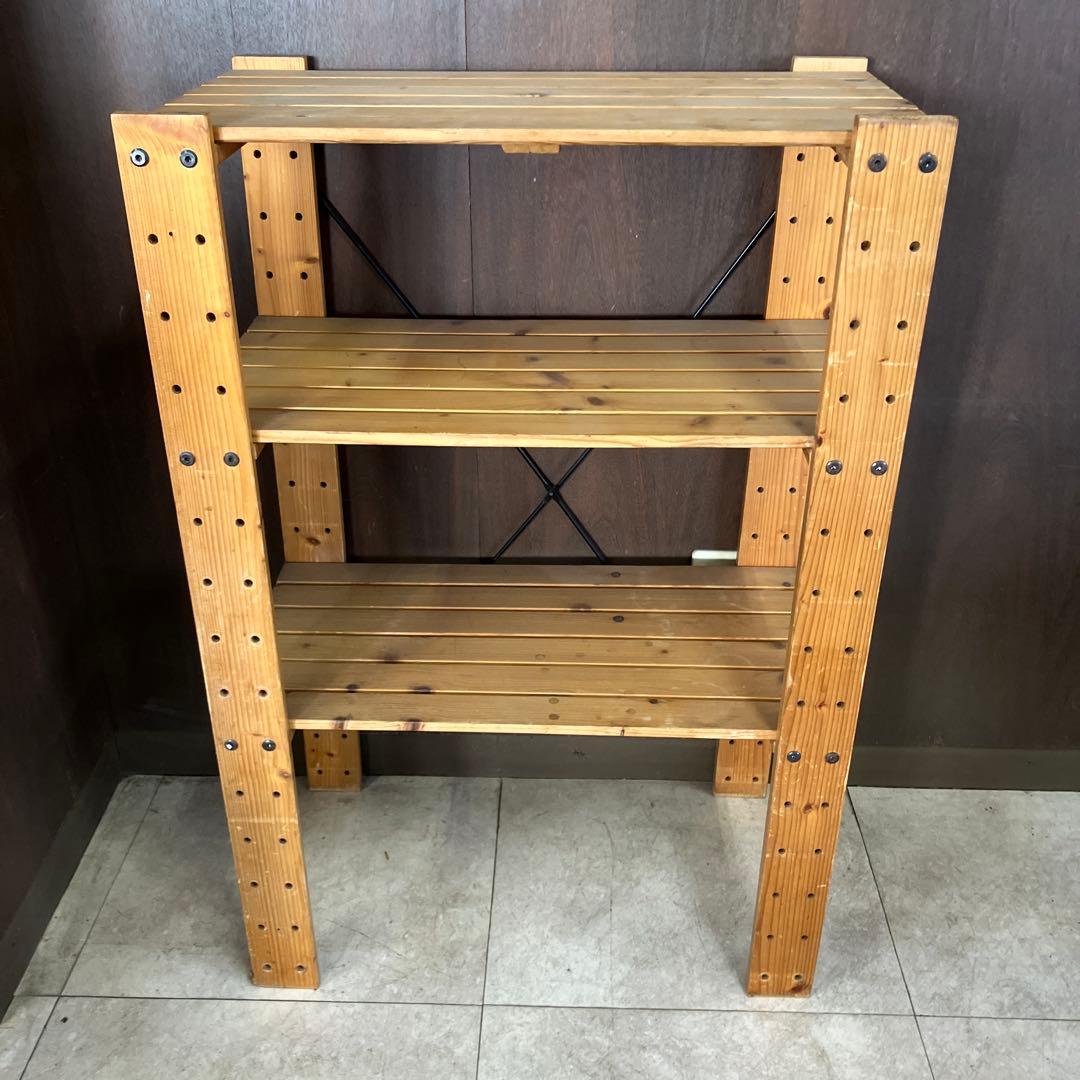 A-5 北欧レトロ 天然木 3段木製ラック ウッドシェルフ 飾り棚/多目的ラック