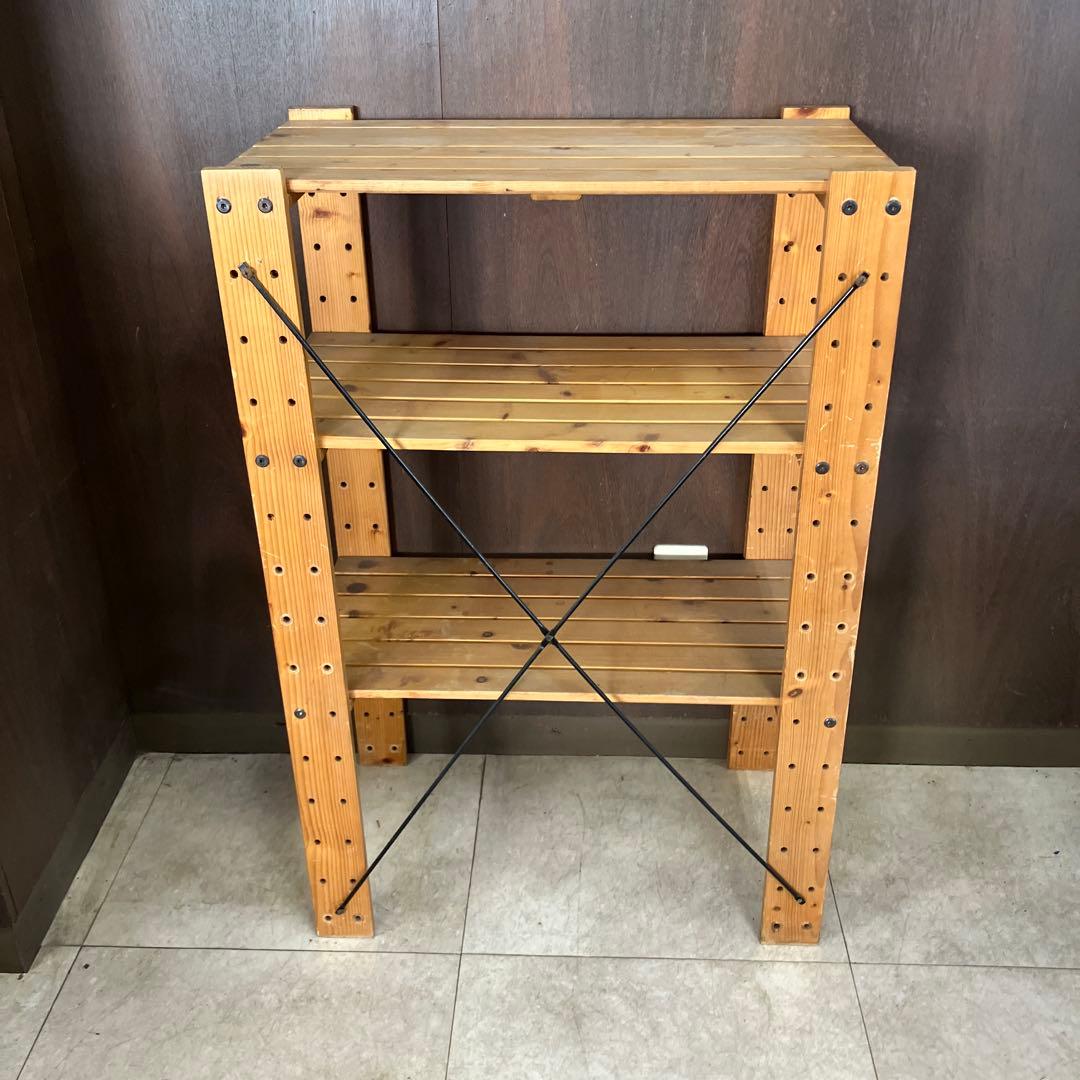 A-5 北欧レトロ 天然木 3段木製ラック ウッドシェルフ 飾り棚/多目的ラック