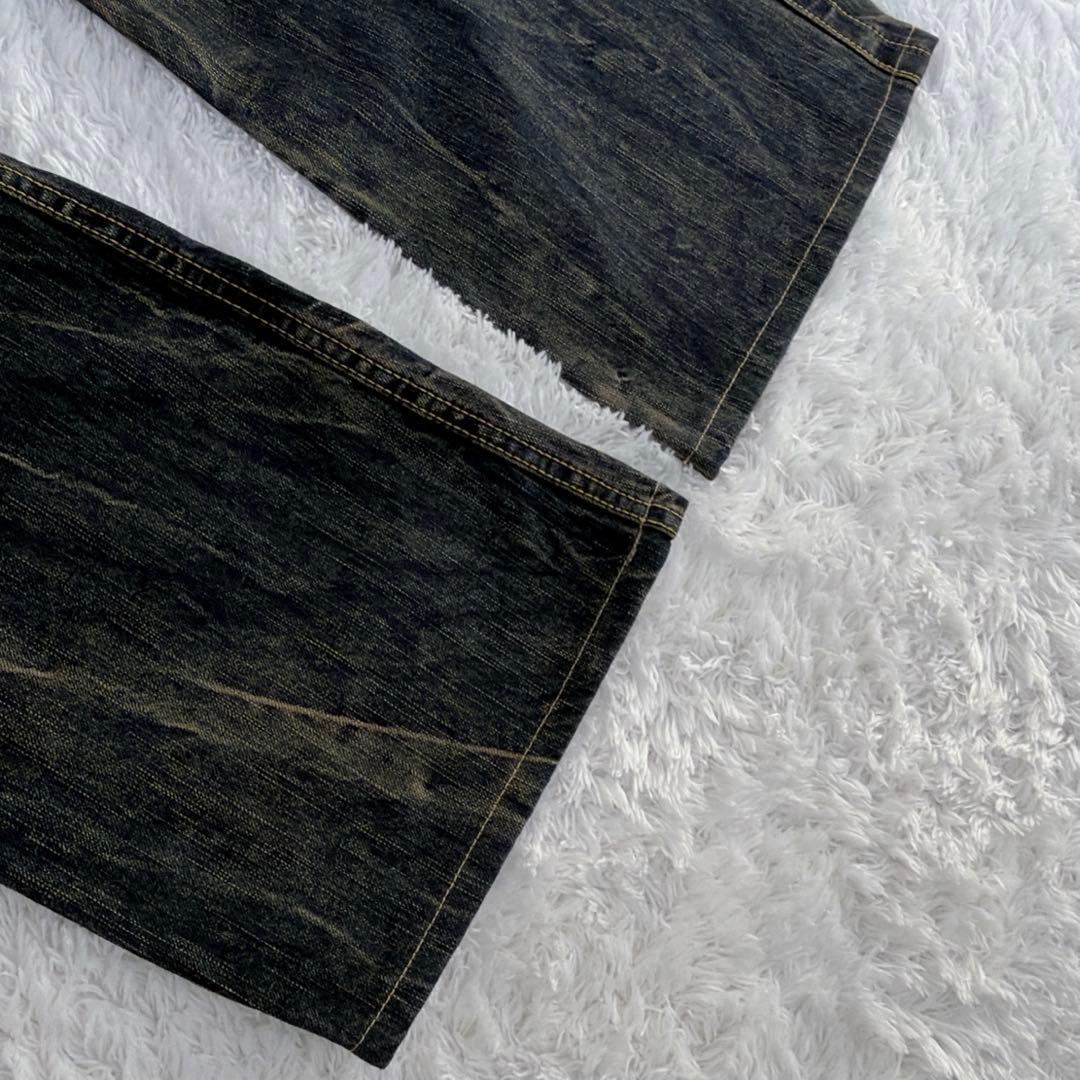 BLUE WAY ブルーウェイ 鬼ヒゲ フレア デニム パンツ ジーンズ Y2K