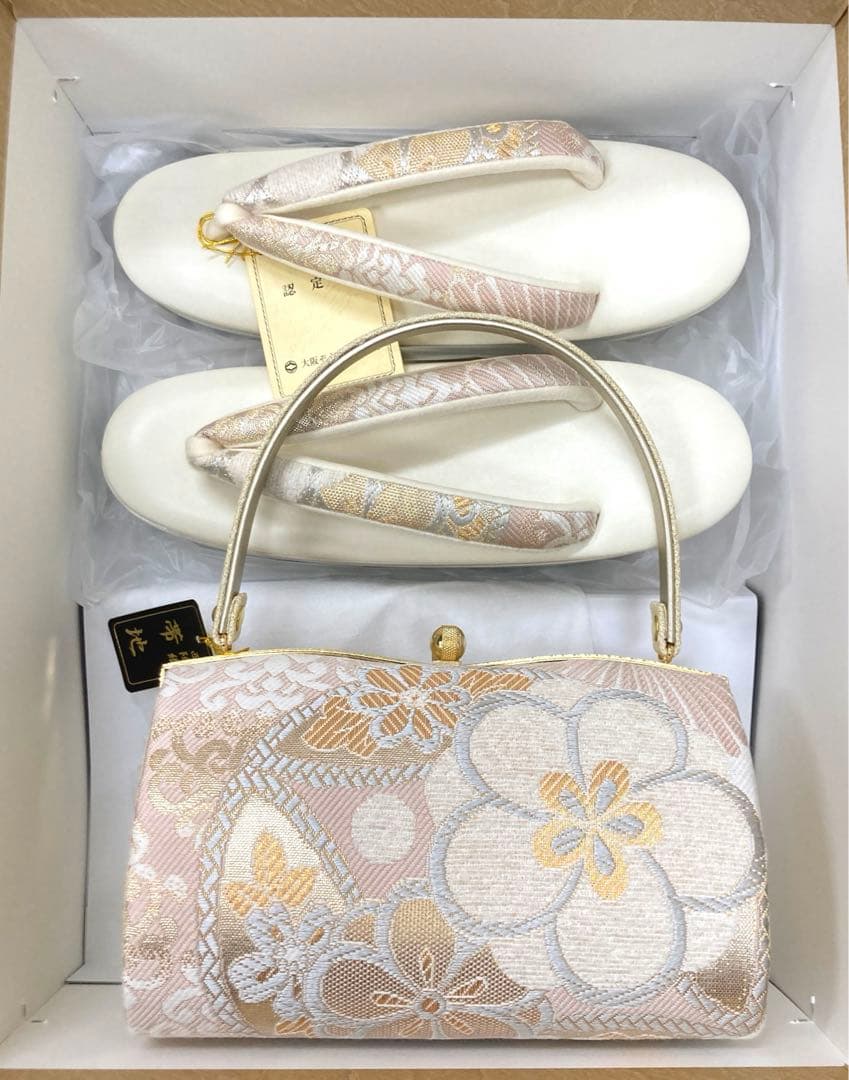 花柄刺繍 和装用バッグ 草履セット