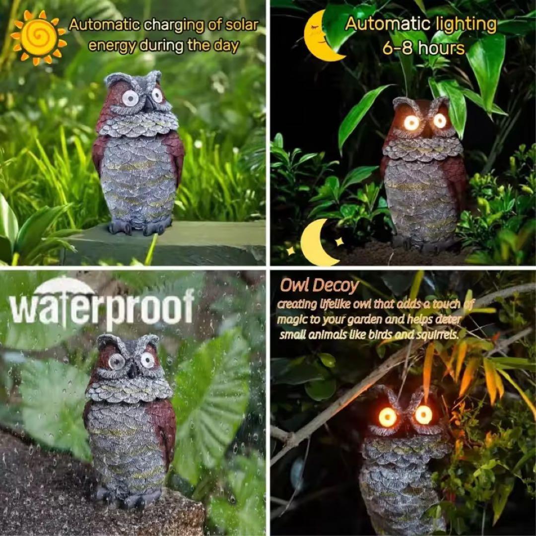ソーラーフクロウ像 2個セット ガーデンライト LED 屋外 フクロウ オブジェ