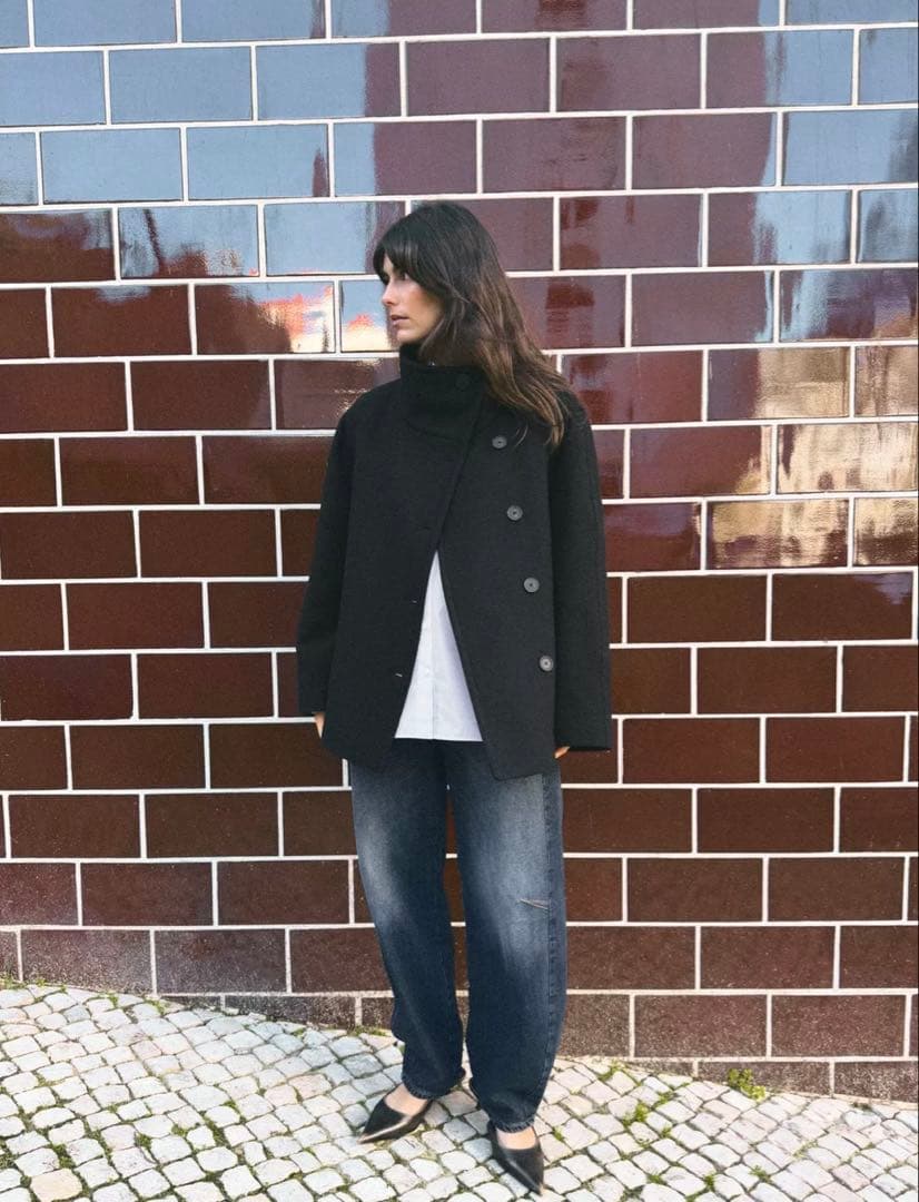 ZARA ブラック ウール混紡 ピーコート M