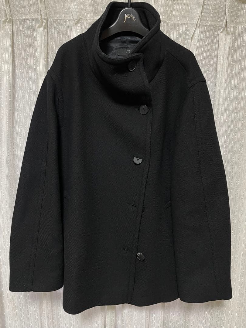 ZARA ブラック ウール混紡 ピーコート M