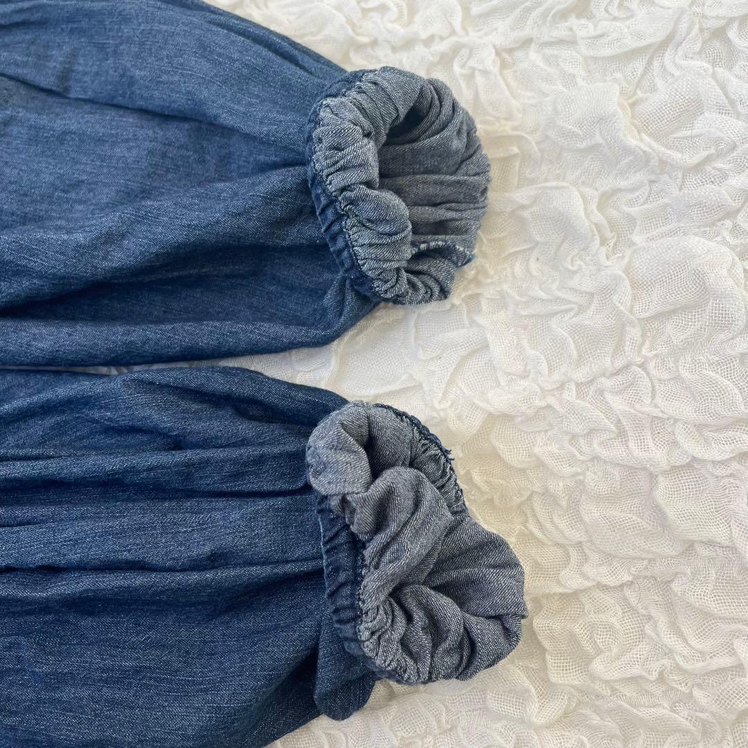 ミラオーウェン ボウタイ付き袖ボリュームデニムブラウス 2way