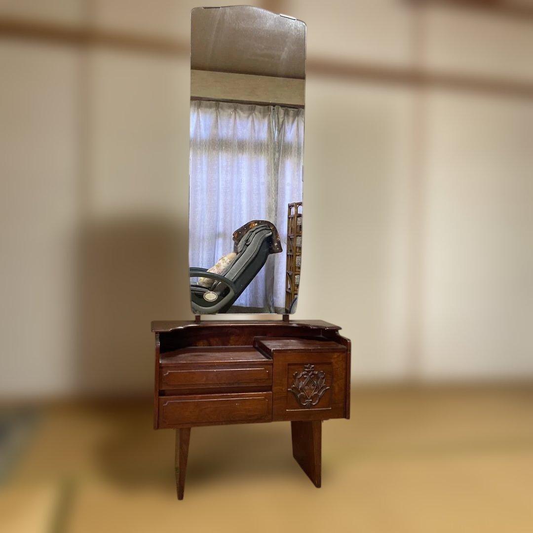 一面鏡　ダークブラウン ドレッサー・鏡台 大きな鏡付き　昭和レトロ