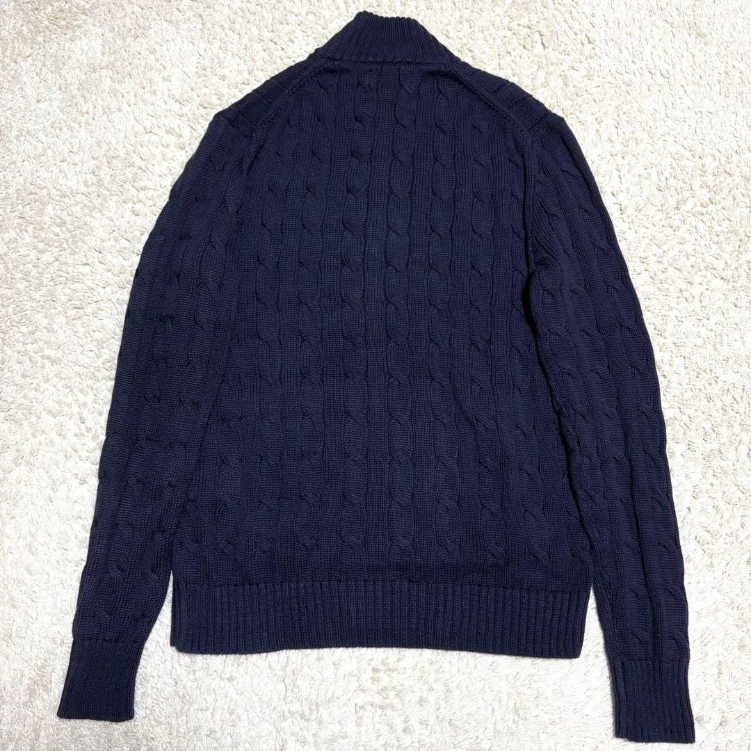 ポロラルフローレン ケーブルニット フルジップ コットン ポニーロゴ 紺 XS
