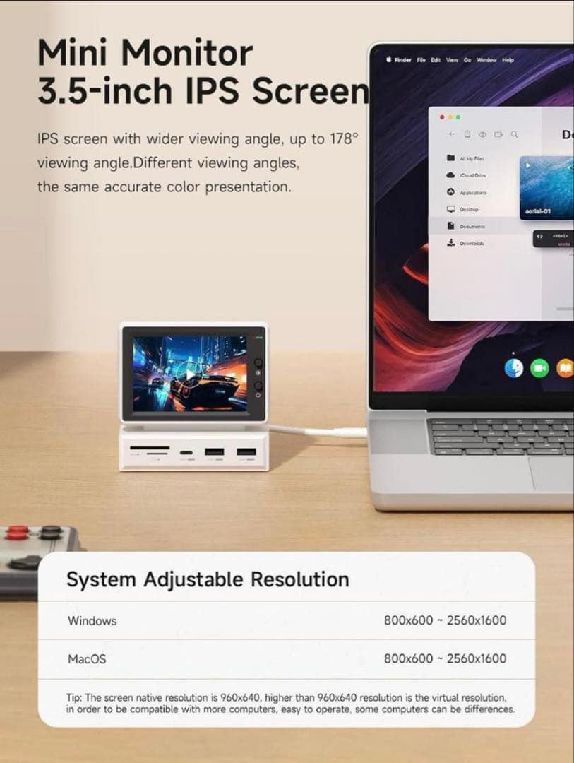 【新品】Hagibis 3.5インチ IPS ミニモニター ハブ搭載