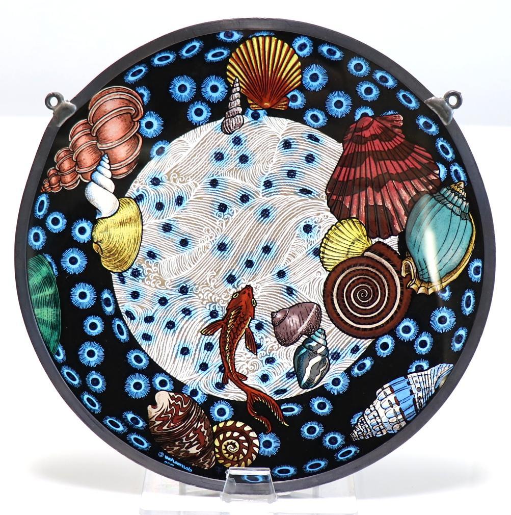 海中の貝殻と魚 ヴィンテージ・ステンドグラス 大型 グラスマスターズ社