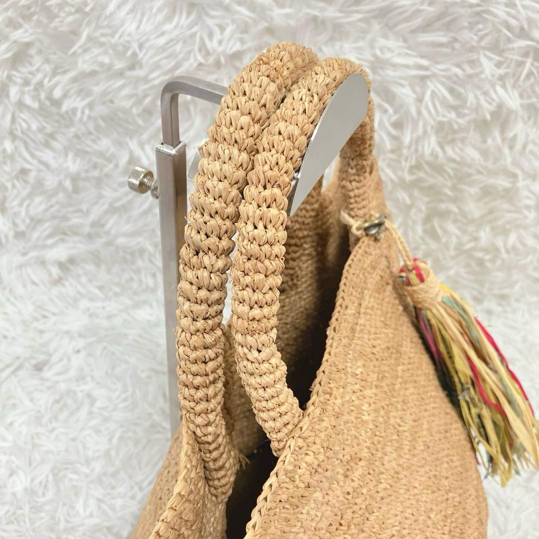 サンアルシデ　かごバッグ　ラフィアバッグ　タッセル付き　自立します　カラフル