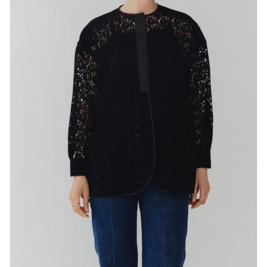 完売品✨yori フロッキーレースシャツ　ネイビー　Fサイズ 2025AW