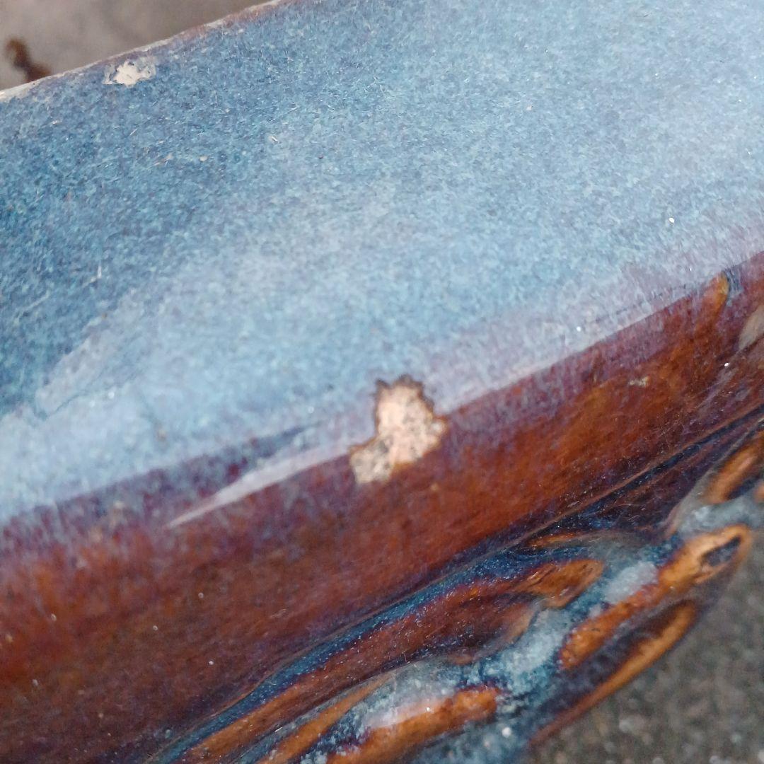 青茶火鉢　水鉢　花鉢　メダカ鉢