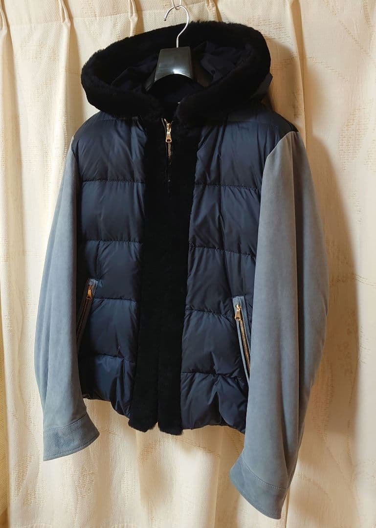 エンメティ GART 48 紺 ダウン ムートン スエード ジャケット