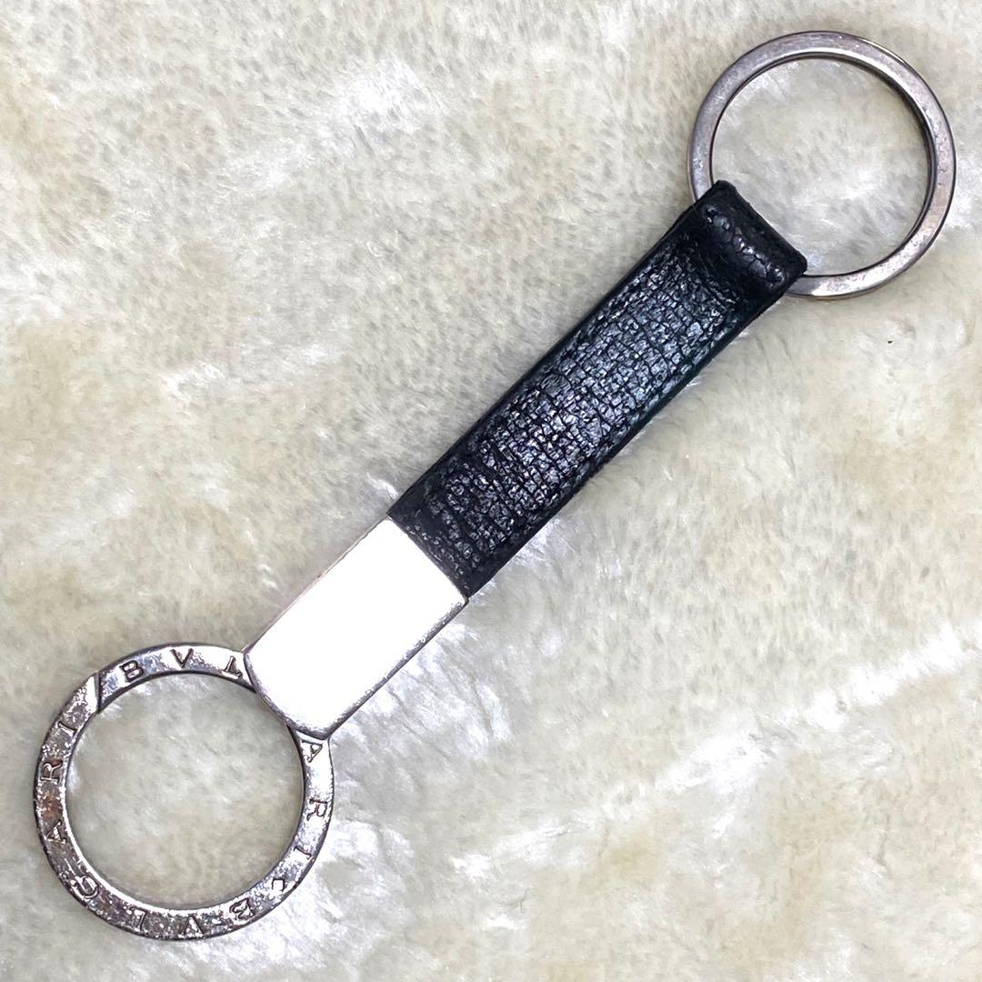 箱付❗️美品✨BVLGARIブルガリマンキーホルダーキーリング黒レザーシルバー金具