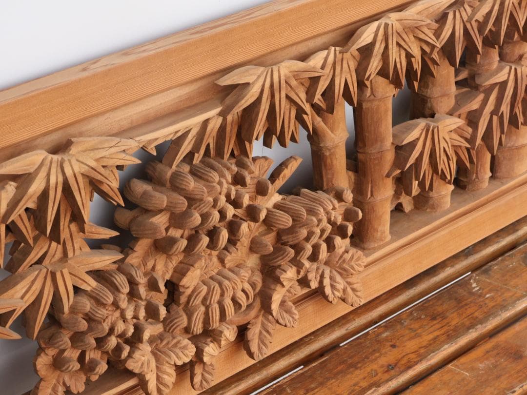 BK194　越中井波彫刻　名工　前川正治 作　四君子図　欄間　一対　細密彫刻