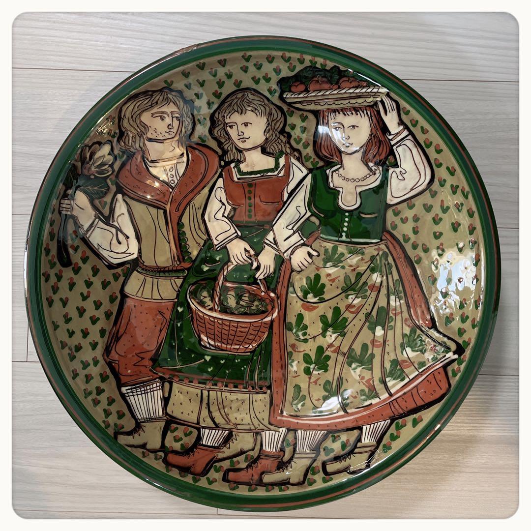 スイス　Schneider工房　ハンドペイント　ヴィンテージ大皿　レアサイズ