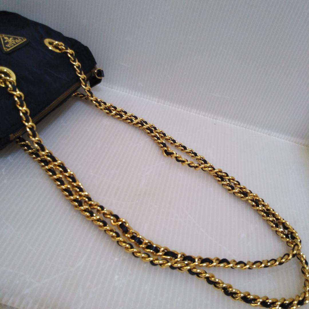 PRADA チェーン キルティング ショルダーバッグ ネイビー B2384