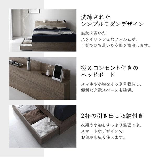 ベッド セミダブル ベッドフレームのみ ホワイト 宮付 収納ベッド