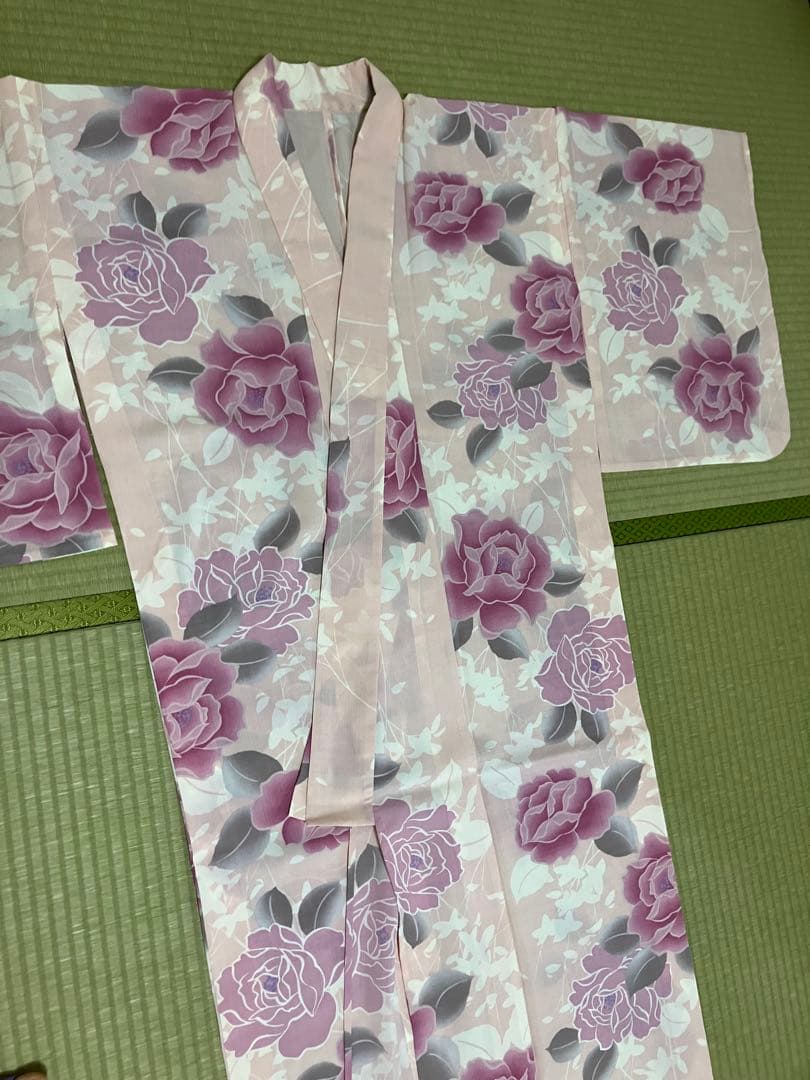撫松庵　セオα 浴衣　薔薇 ピンク グレー セオアルファ ポリエステル