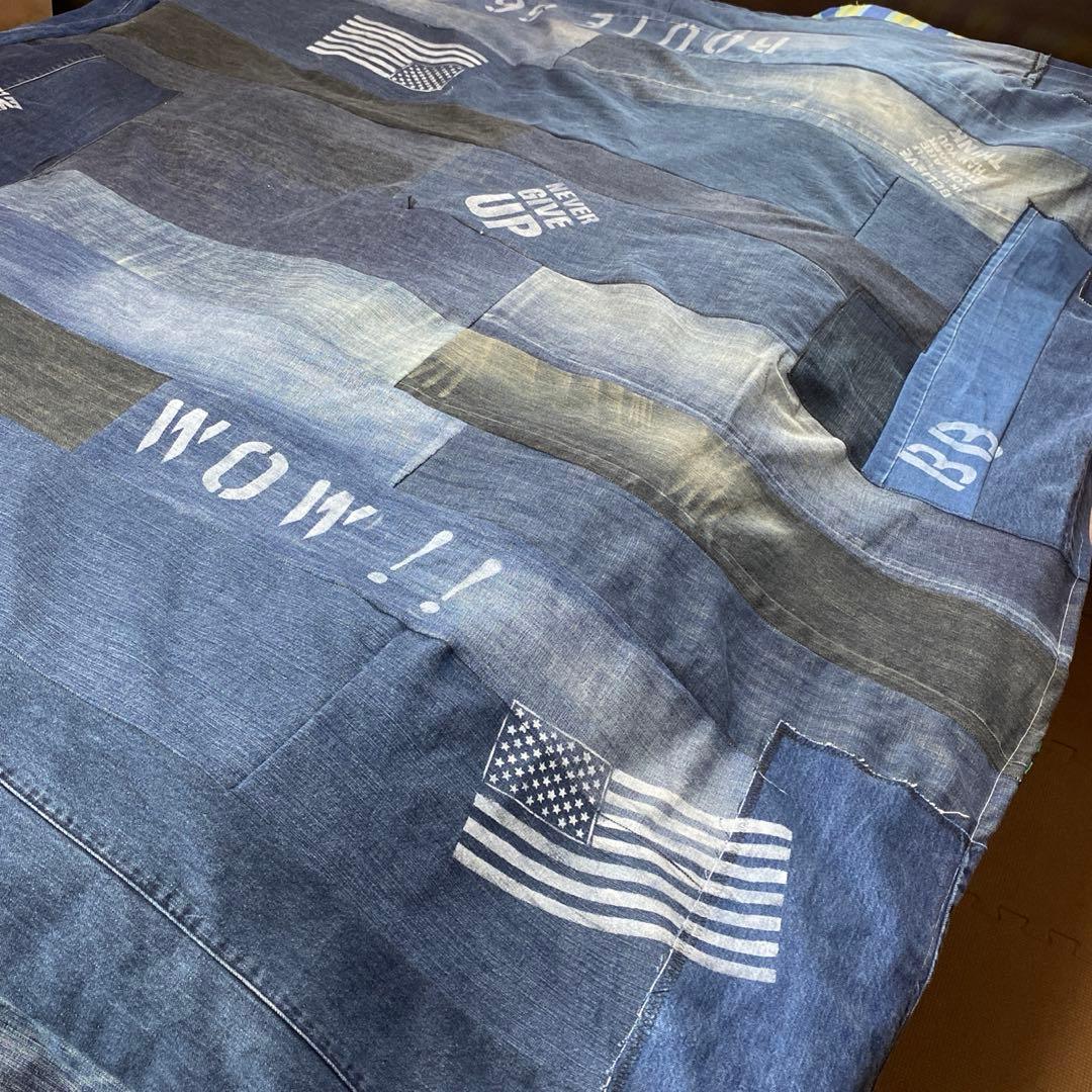 リメイクデニム マルチカバー　ハンドメイドざっくりベットカバーダメージ