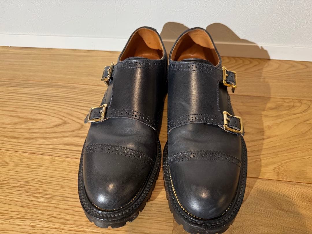 ダブルモンクストラップ 紺レザーシューズ