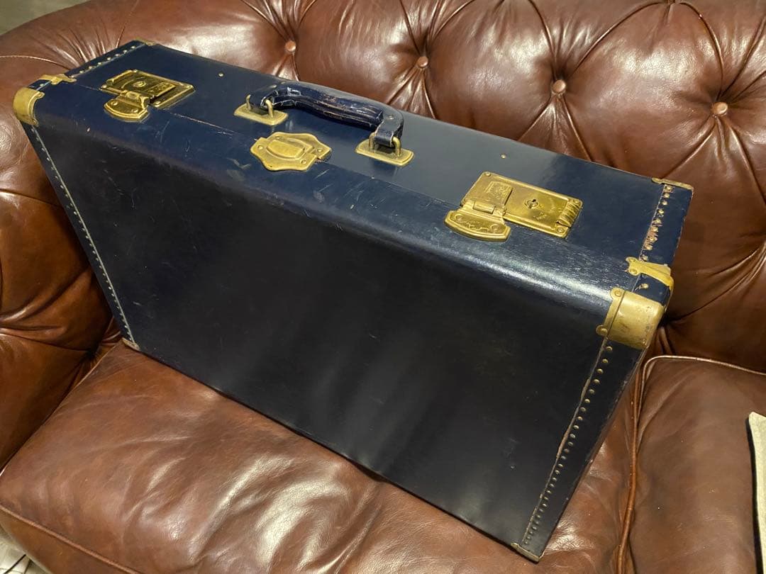 アンティーク　ヴィンテージ　トランク　ネイビー　ゴールド　ブルー