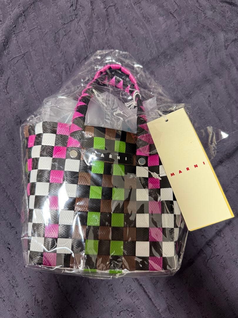 SALE MARNI マルチカラー チェック柄 かごバッグ