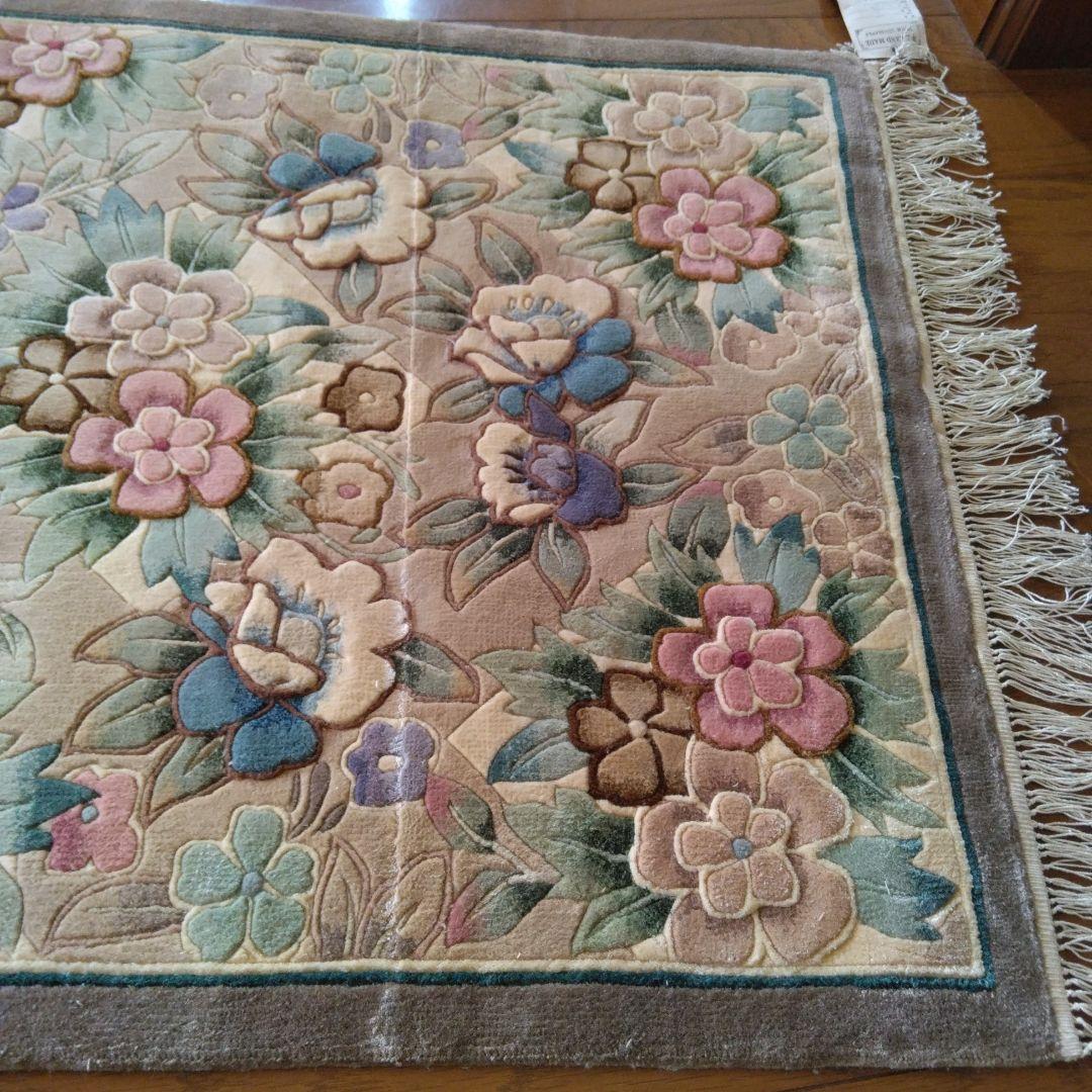 中国段通 120段　シルク花柄玄関ラグ・マット