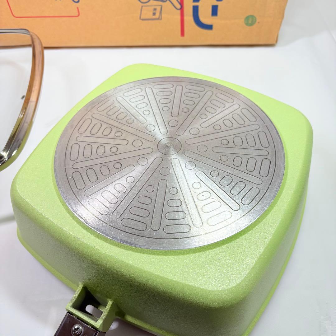 アサヒ軽金属　アサヒローストパンL グリーン　ガラス蓋