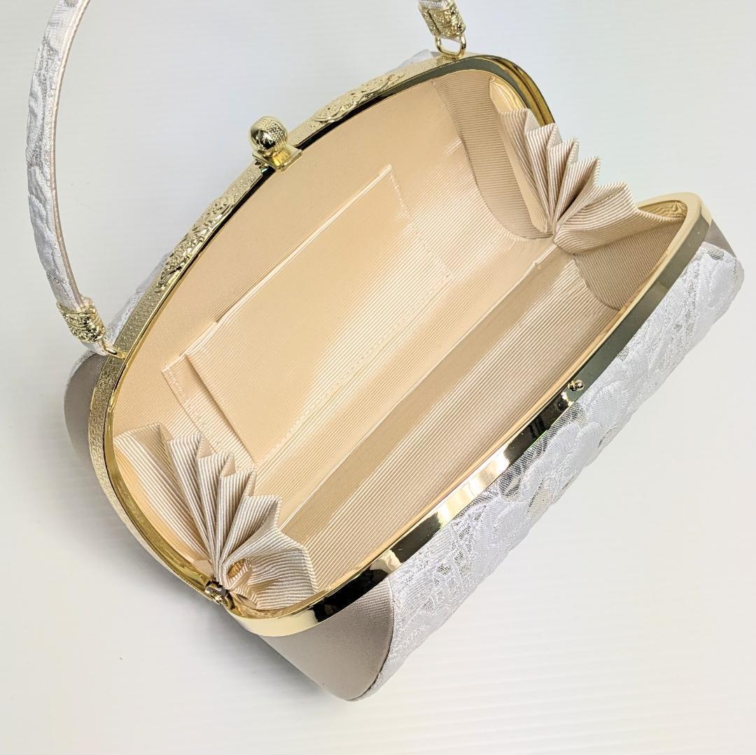 ララロロ様草履バッグセット 帯地 ふくれ織り 白 金 銀 フリーサイズ u102