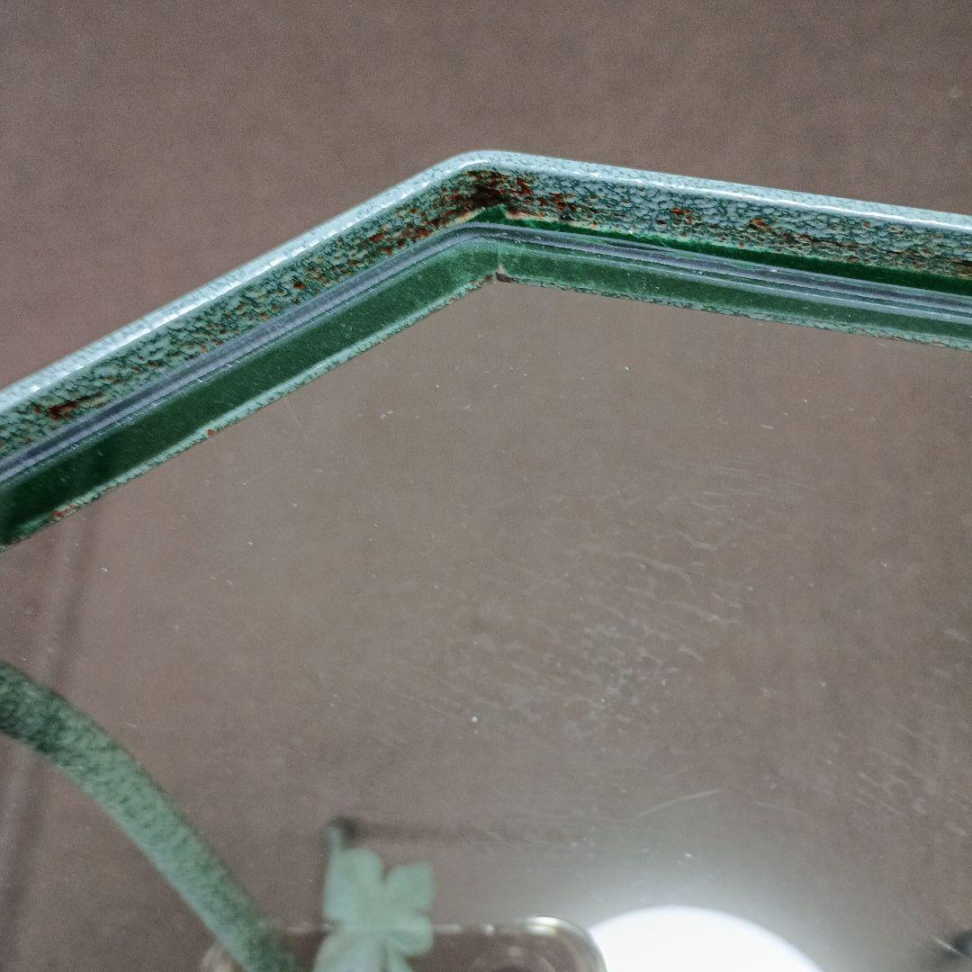 八角形 ガラスアイアンテーブル 葉モチーフ　　中古品