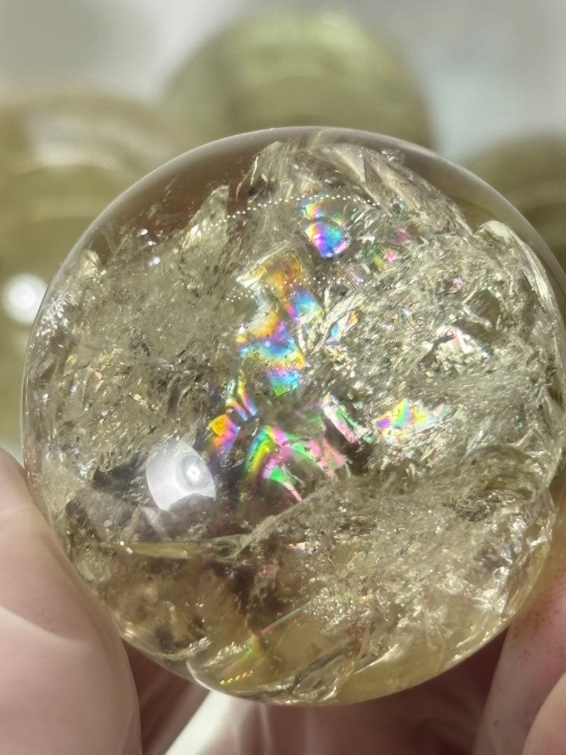 天然石　金運　アイリスシトリンスフィア　七星陣　虹入り　台座付き(特大)