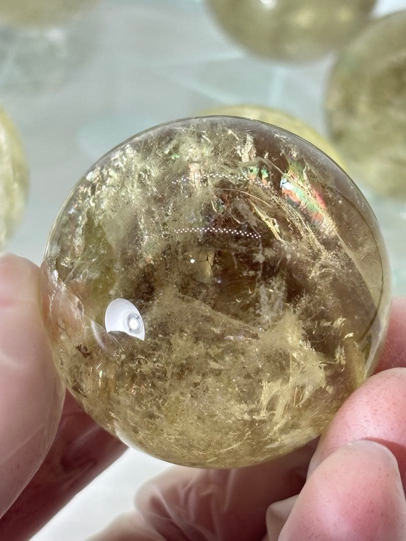 天然石　金運　アイリスシトリンスフィア　七星陣　虹入り　台座付き(特大)