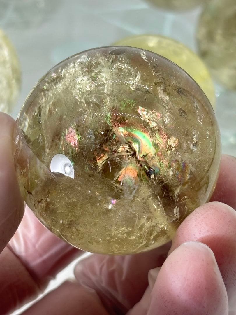 天然石　金運　アイリスシトリンスフィア　七星陣　虹入り　台座付き(特大)