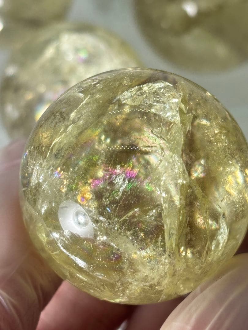 天然石　金運　アイリスシトリンスフィア　七星陣　虹入り　台座付き(特大)