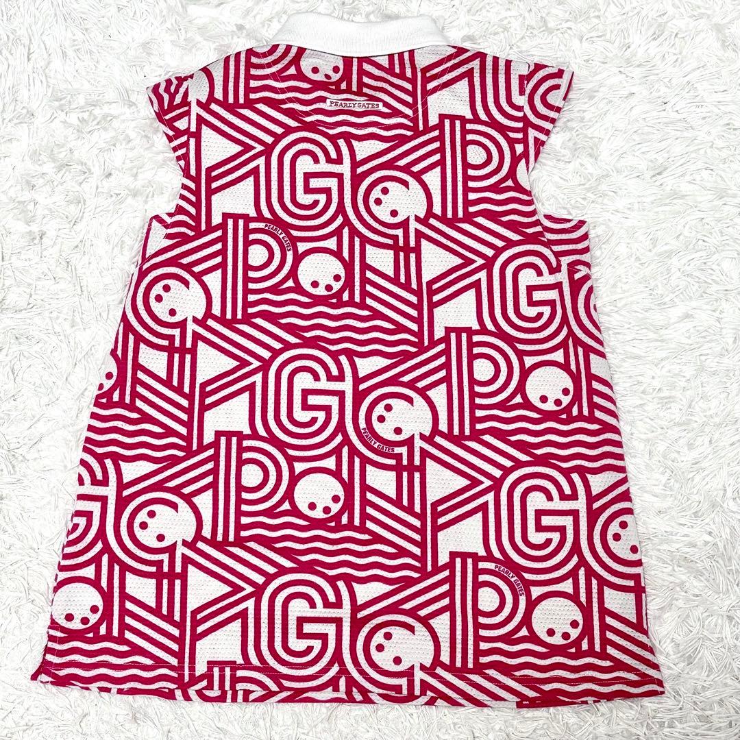 【極美品】パーリーゲイツ　ノースリーブポロシャツ　総柄　ピンク　ホワイト　ゴルフ