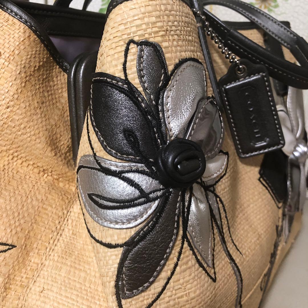 COACHストロートートバッグ　フラワーハンプトンズ