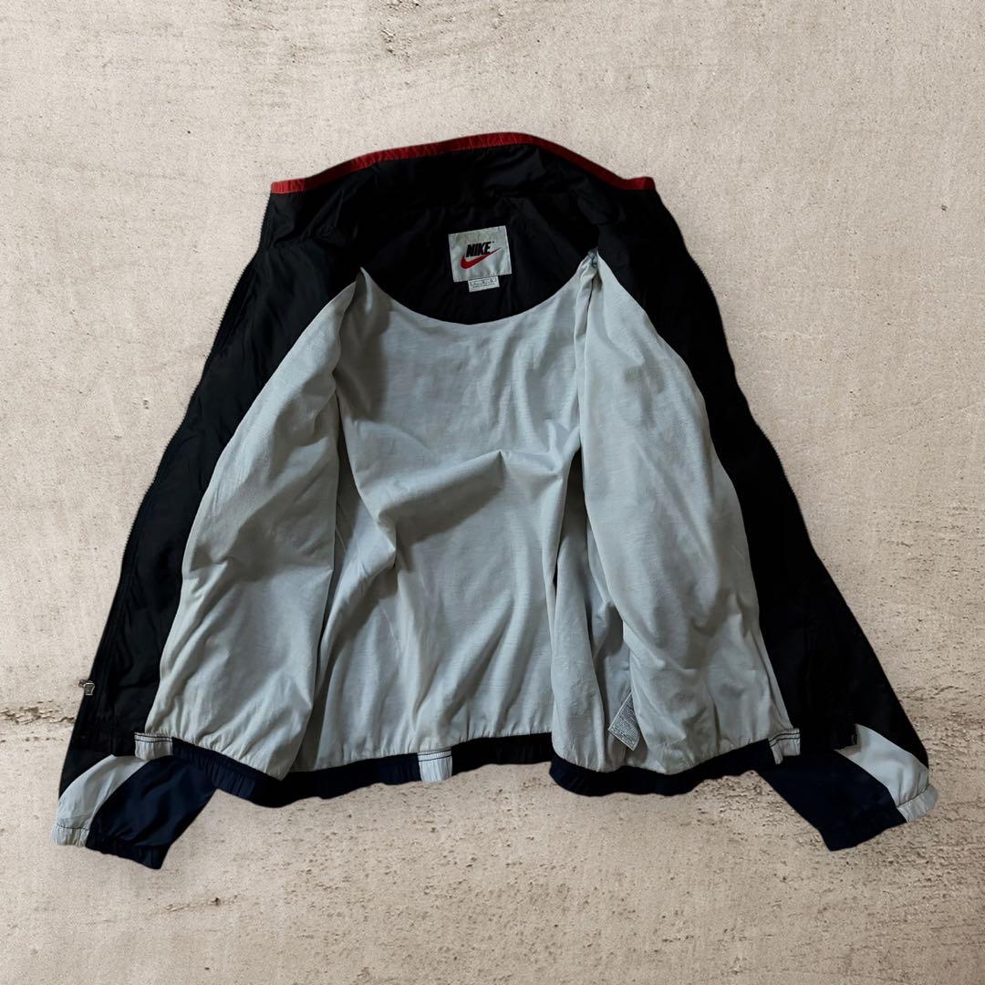 90sナイキNIKEナイロンジャケットスウォッシュロゴ刺繍短丈好配色テック古着L