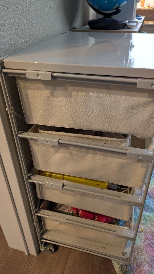 スチールユニットシェルフ帆布バスケットセット・幅５６ｃｍタイプ・ライトグレー