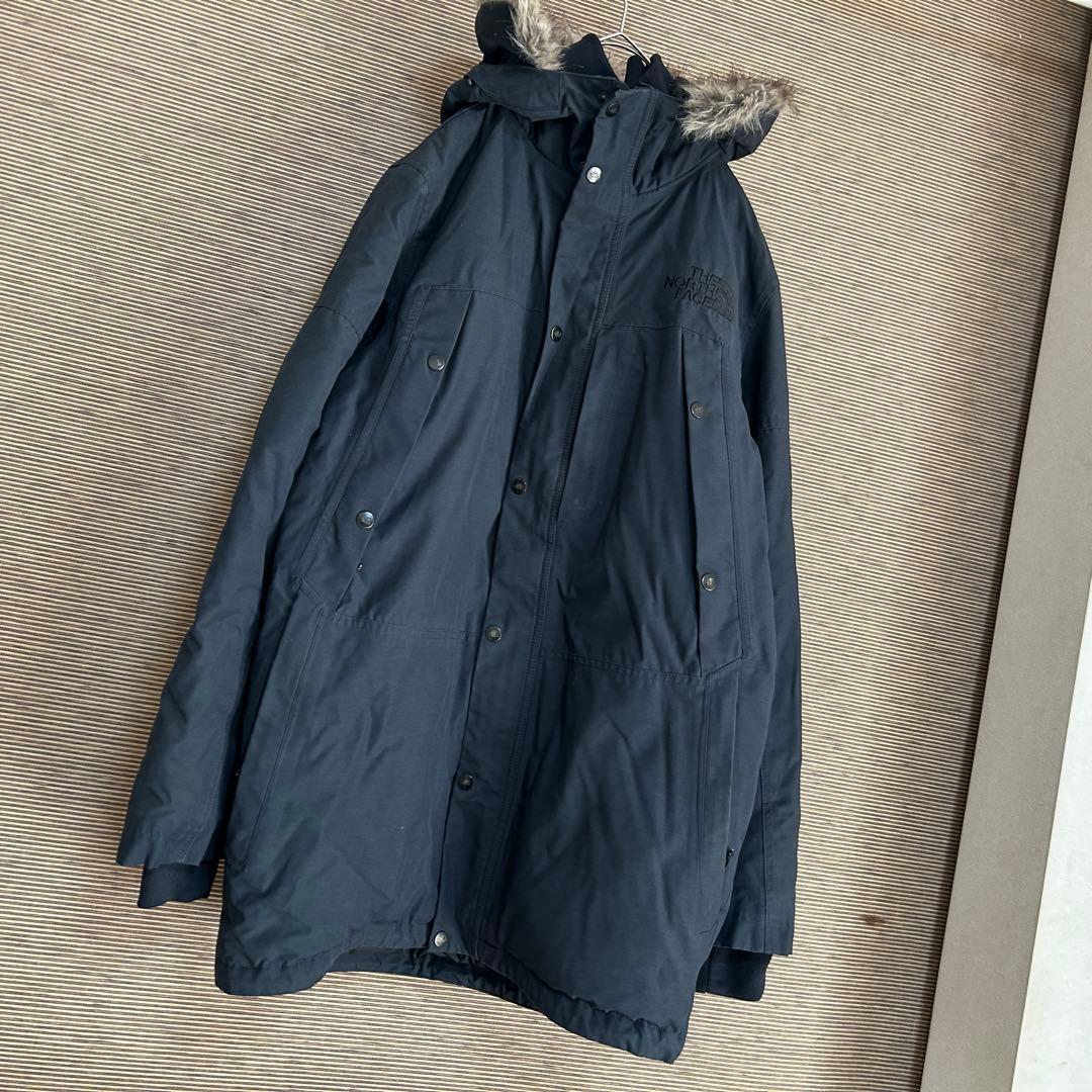 ノースフェイスダウンジャケット モッズコートネイビーフェイクファーハイベントF4