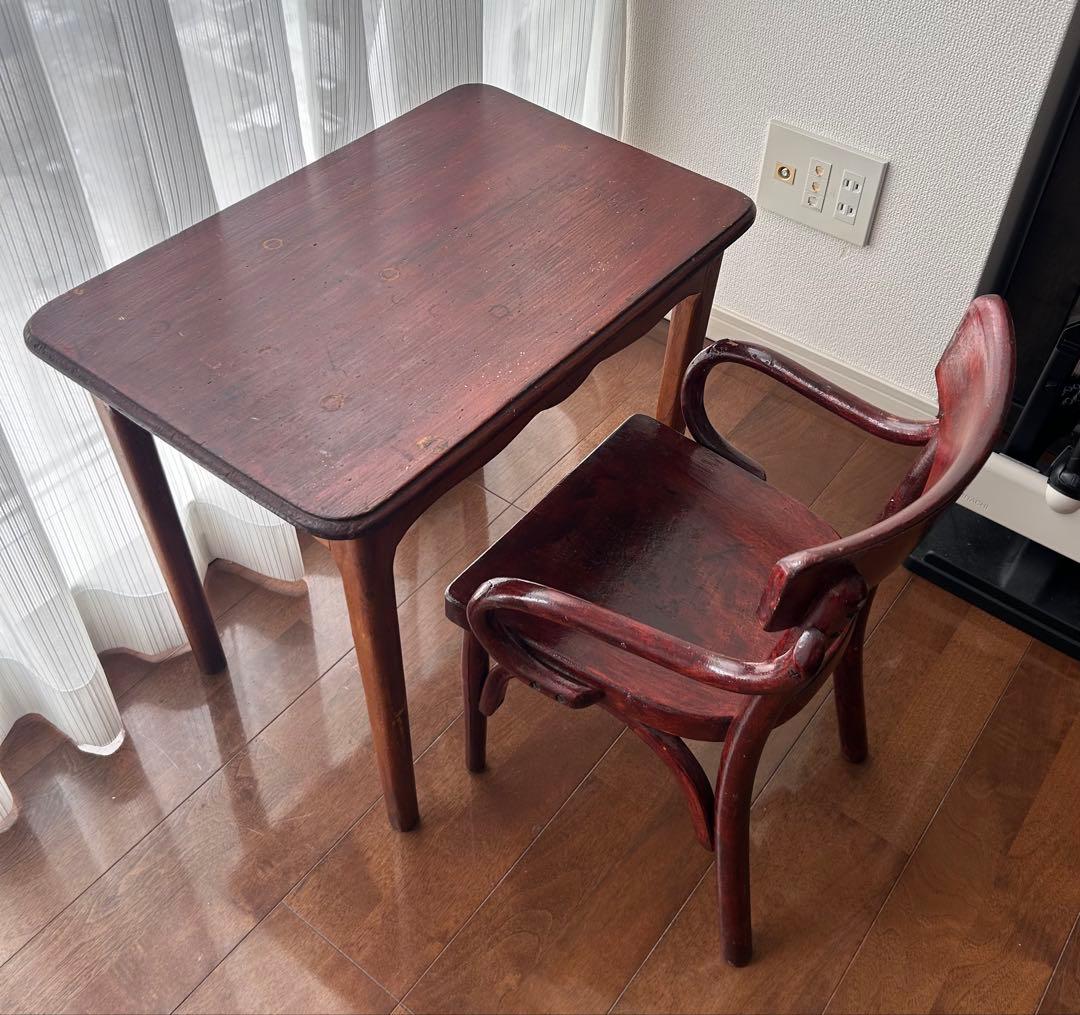 ぽ*ー様 木製アンティークデスクと椅子のセット