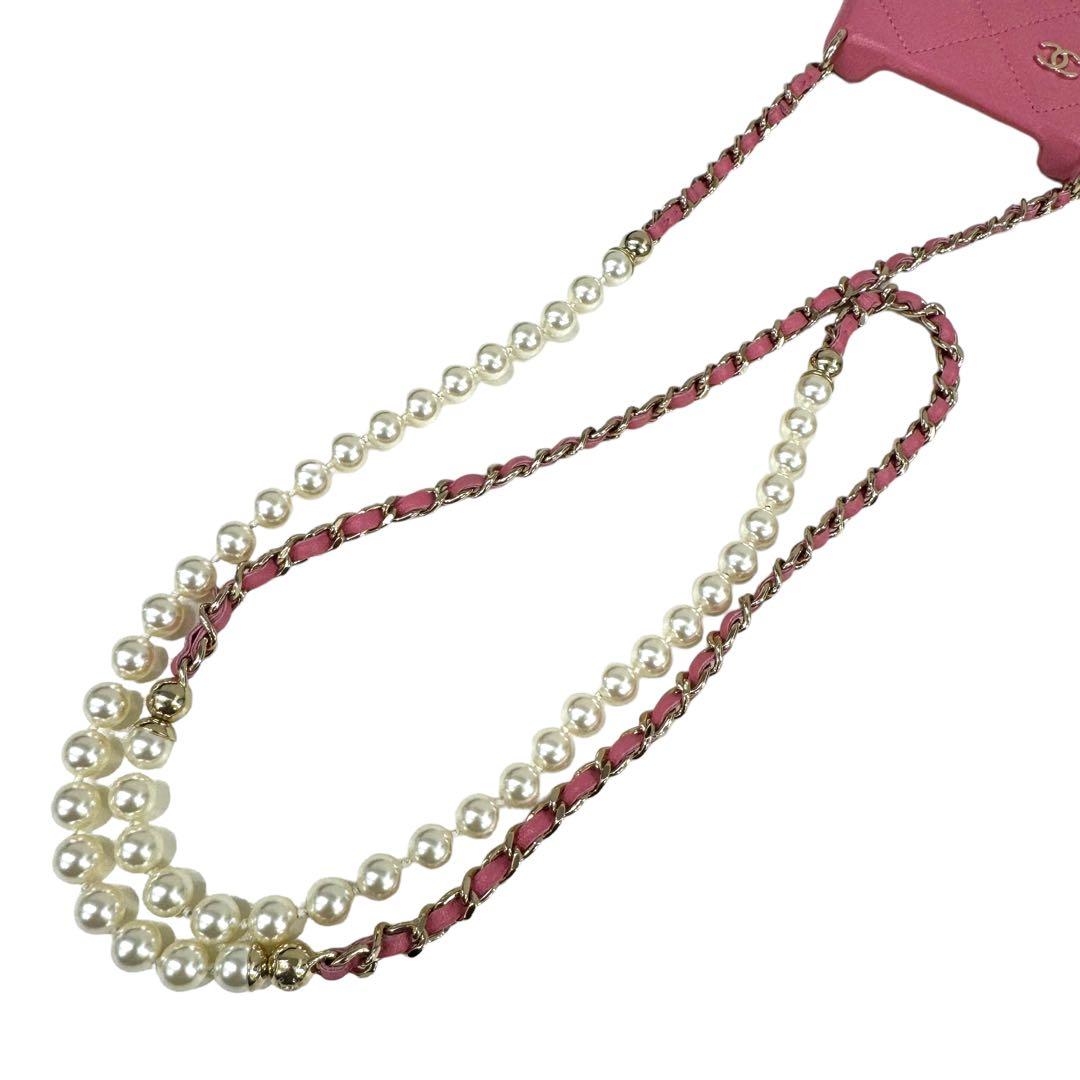 シャネル iPhone14Proケース パール マトラッセ ピンク AP3556