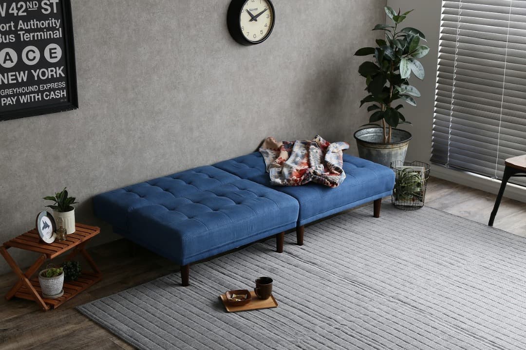 【送料無料】リクライニング式ソファベッド ソファ 3人掛け 3人用 ブルー 布